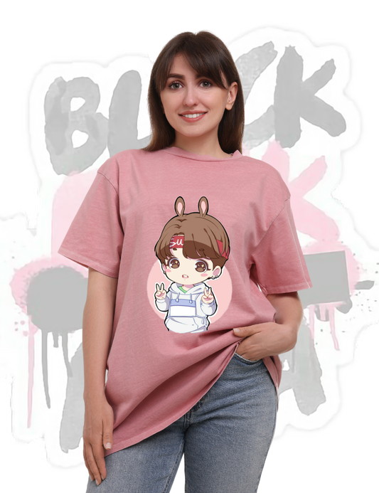 Women's BTS Jungkook "Bunny Chibi" Graphic Oversized T-Shirt