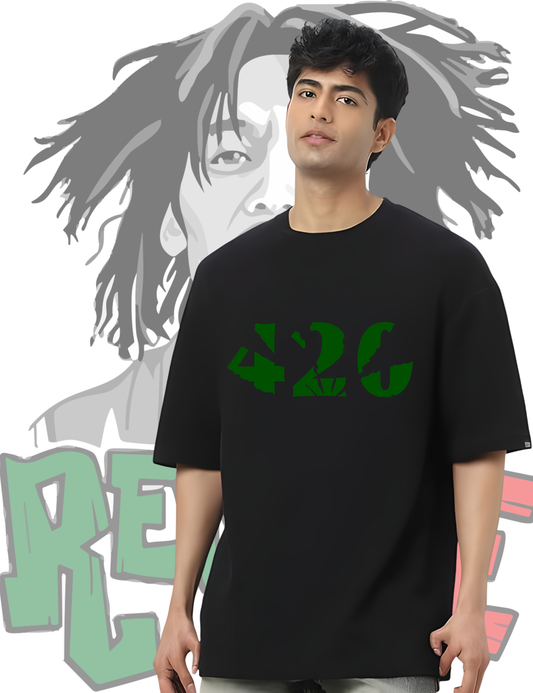 Men's "420" Green Stencil Graphic Oversized T-Shirt