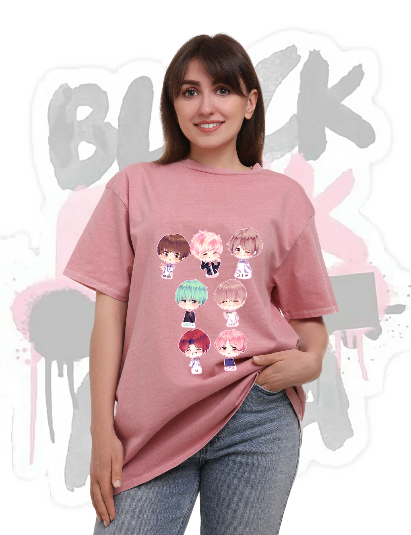 Women's BTS "Chibi Member Portraits" Graphic Oversized T-Shirt